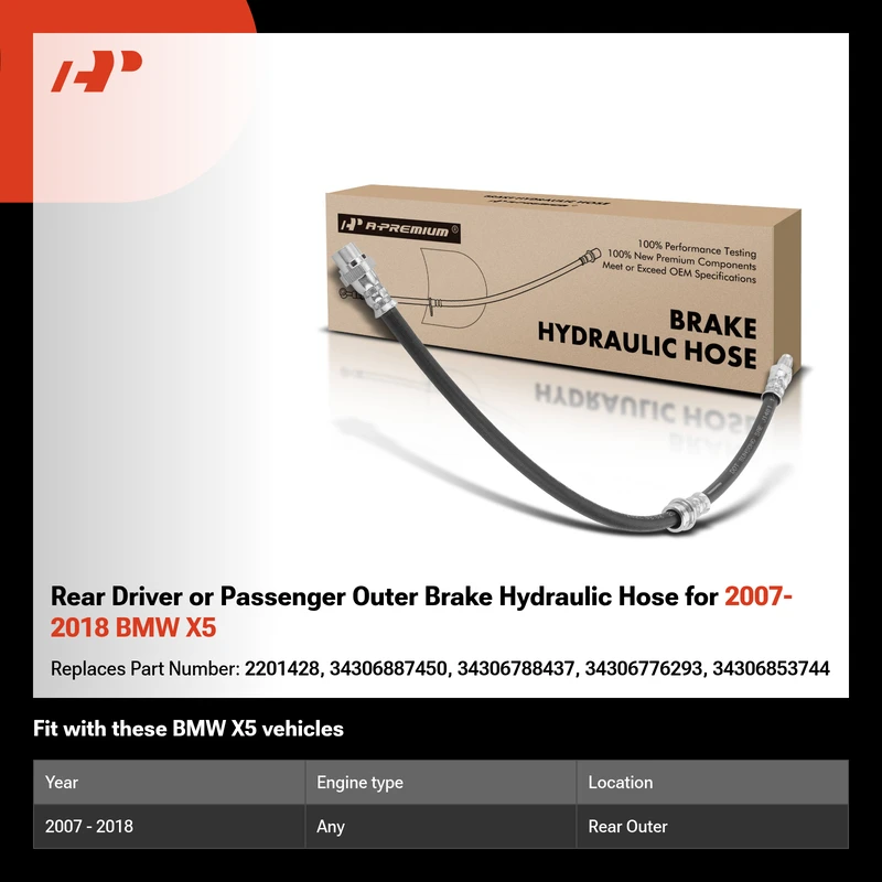 Rear Driver or Passenger Outer Brake Hydraulic Hose for 2007-2018 BMW X5