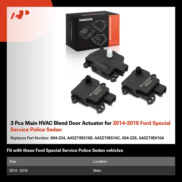 3 Pcs Main HVAC Blend Door Actuator for 2014-2018 Ford Special Service Police Sedan