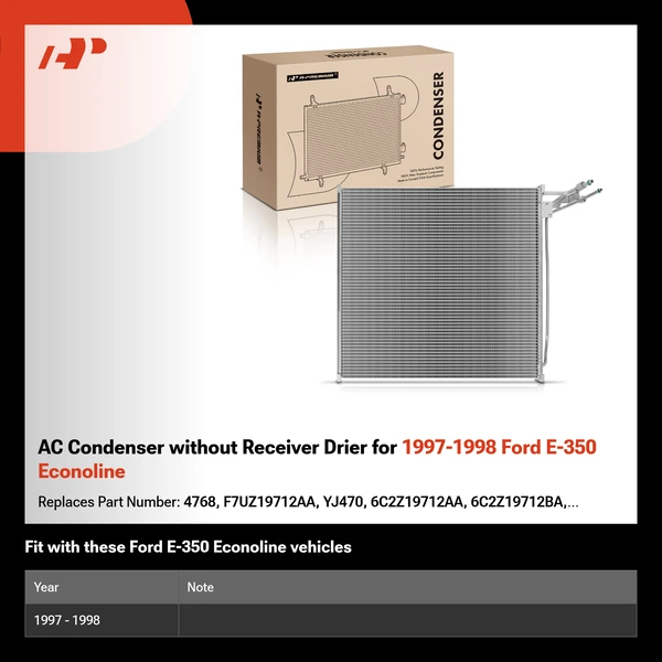AC Condenser without Receiver Drier for 1997-1998 Ford E-350 Econoline