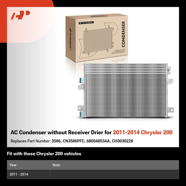 AC Condenser without Receiver Drier for 2011-2014 Chrysler 200