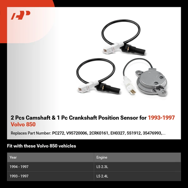 2 Pcs Camshaft & 1 Pc Crankshaft Position Sensor for 1993-1997 Volvo 850