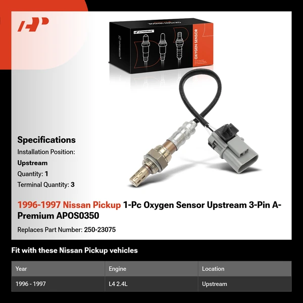 1996-1997 Nissan Pickup 1-Pc Oxygen Sensor Upstream 3-Pin A-Premium APOS0350