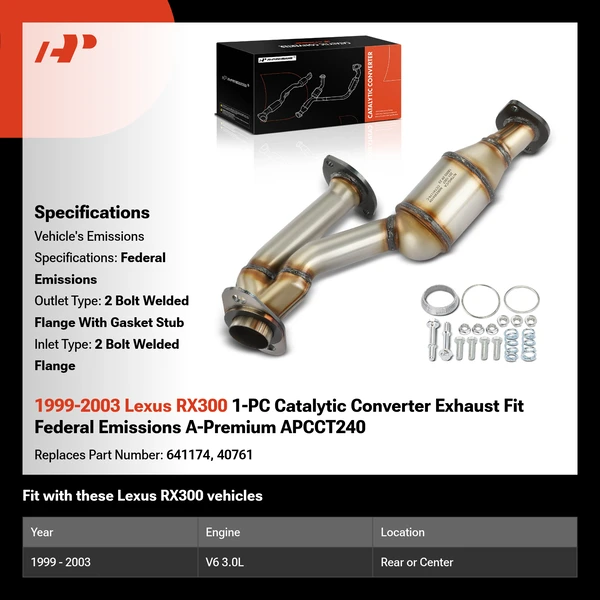 1999-2003 Lexus RX300 1-PC Catalytic Converter Exhaust Fit Federal Emissions A-Premium APCCT240