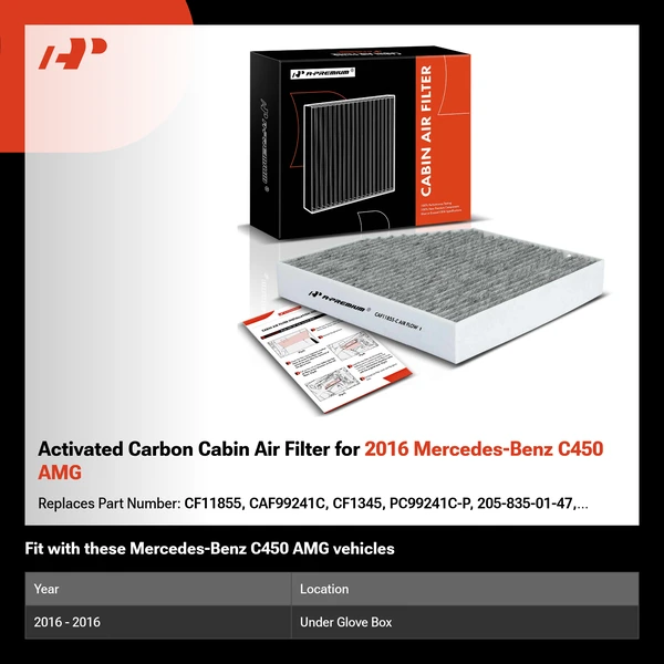 Activated Carbon Cabin Air Filter for 2016 Mercedes-Benz C450 AMG