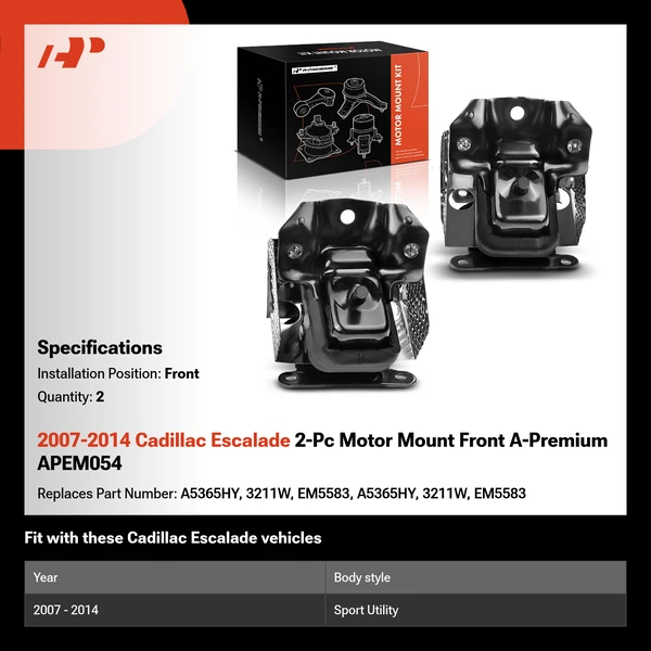 2007-2014 Cadillac Escalade 2-Pc Motor Mount Front A-Premium APEM054