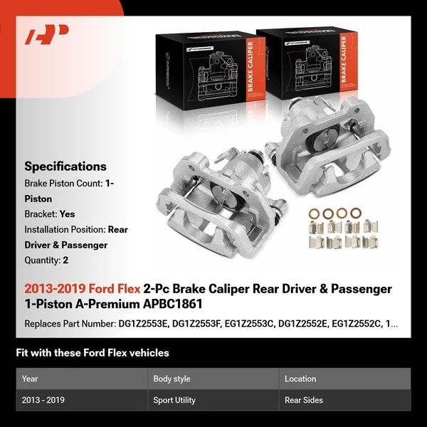 2013-2019 Ford Flex 2-Pc Brake Caliper Rear Driver & Passenger 1-Piston A-Premium APBC1861