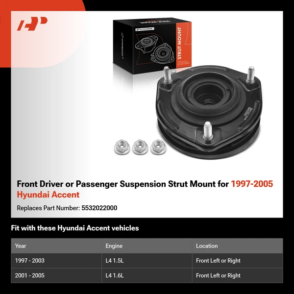 Front Driver or Passenger Suspension Strut Mount for 1997-2005 Hyundai Accent