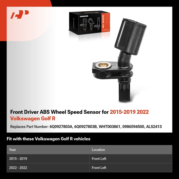 Front Driver ABS Wheel Speed Sensor for 2015-2019 2022 Volkswagen Golf R