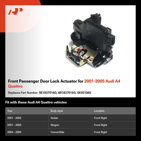 Front Passenger Door Lock Actuator for 2001-2005 Audi A4 Quattro
