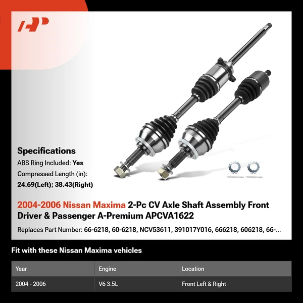 2004-2006 Nissan Maxima 2-Pc CV Axle Shaft Assembly Front Driver & Passenger A-Premium APCVA1622