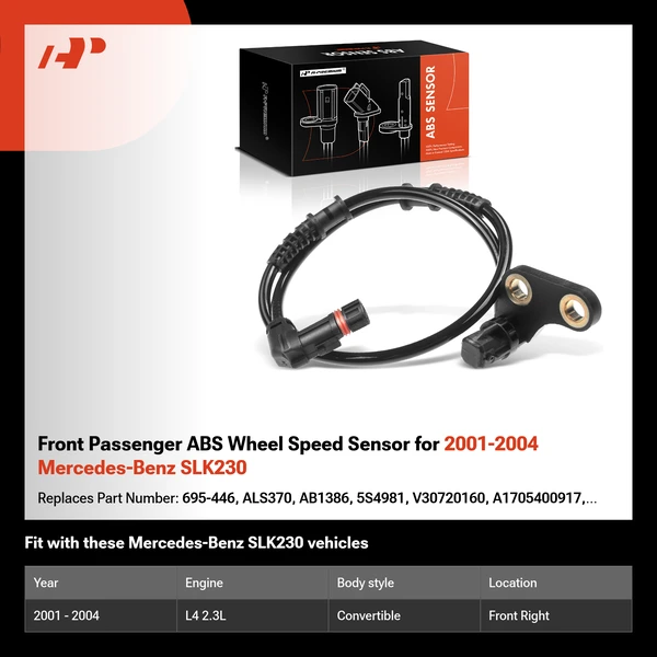 Front Passenger ABS Wheel Speed Sensor for 2001-2004 Mercedes-Benz SLK230