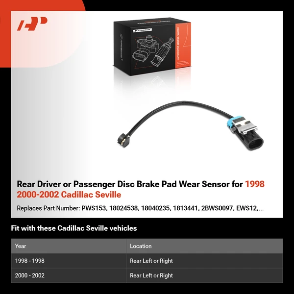 Rear Driver or Passenger Disc Brake Pad Wear Sensor for 1998 2000-2002 Cadillac Seville