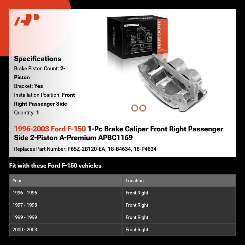 1996-2003 Ford F-150 1-Pc Brake Caliper Front Right Passenger Side 2-Piston A-Premium APBC1169