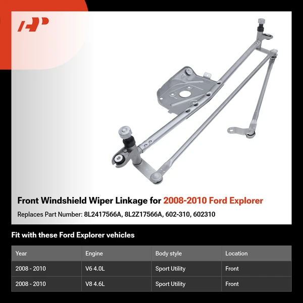 Front Windshield Wiper Linkage for 2008-2010 Ford Explorer