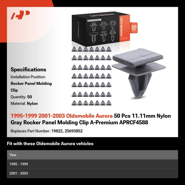 1995-1999 2001-2003 Oldsmobile Aurora 50 Pcs 11.11mm Nylon Gray Rocker Panel Molding Clip A-Premium APRCF4588