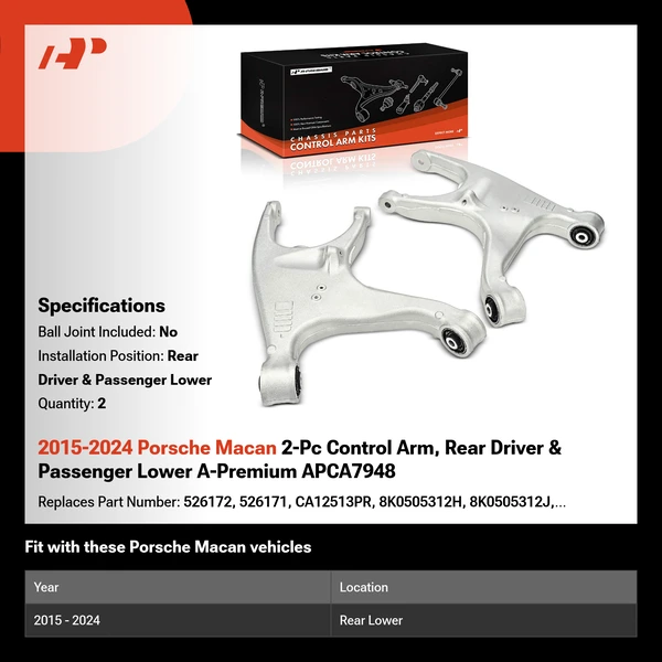 2015-2024 Porsche Macan 2-Pc Control Arm, Rear Driver & Passenger Lower A-Premium APCA7948