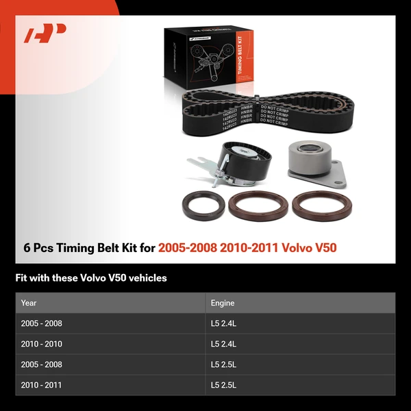 6 Pcs Timing Belt Kit for 2005-2008 2010-2011 Volvo V50