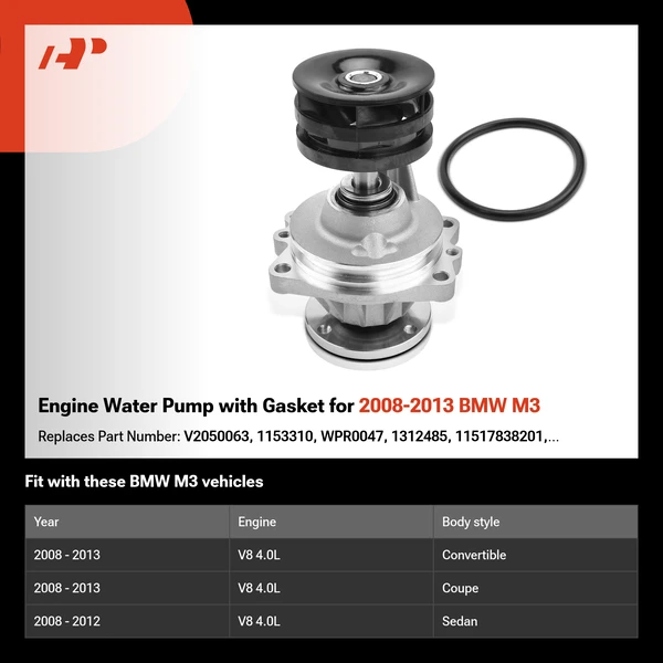 Engine Water Pump with Gasket for 2008-2013 BMW M3