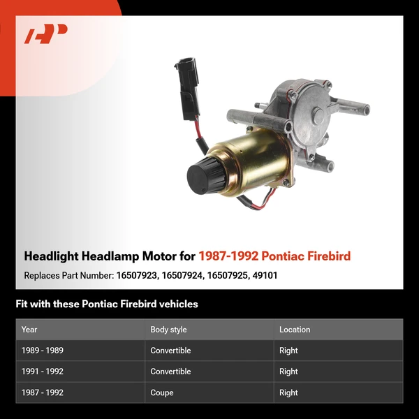 Headlight Headlamp Motor for 1987-1992 Pontiac Firebird