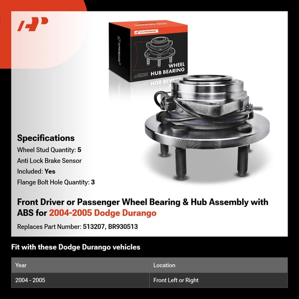 Front Driver or Passenger Wheel Bearing & Hub Assembly with ABS for 2004-2005 Dodge Durango