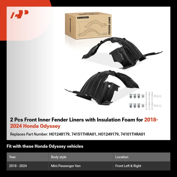 2 Pcs Front Inner Fender Liners with Insulation Foam for 2018-2024 Honda Odyssey