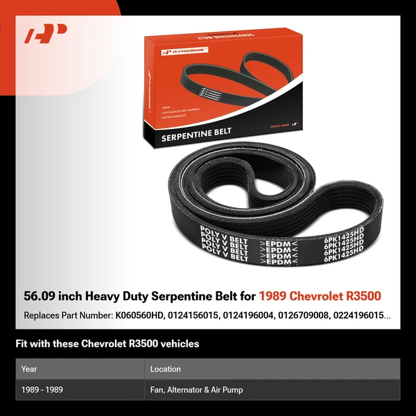56.09 inch Heavy Duty Serpentine Belt for 1989 Chevrolet R3500