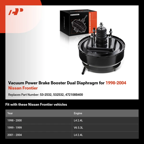 Vacuum Power Brake Booster Dual Diaphragm for 1998-2004 Nissan Frontier