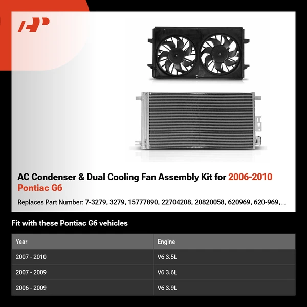 AC Condenser & Dual Cooling Fan Assembly Kit for 2006-2010 Pontiac G6