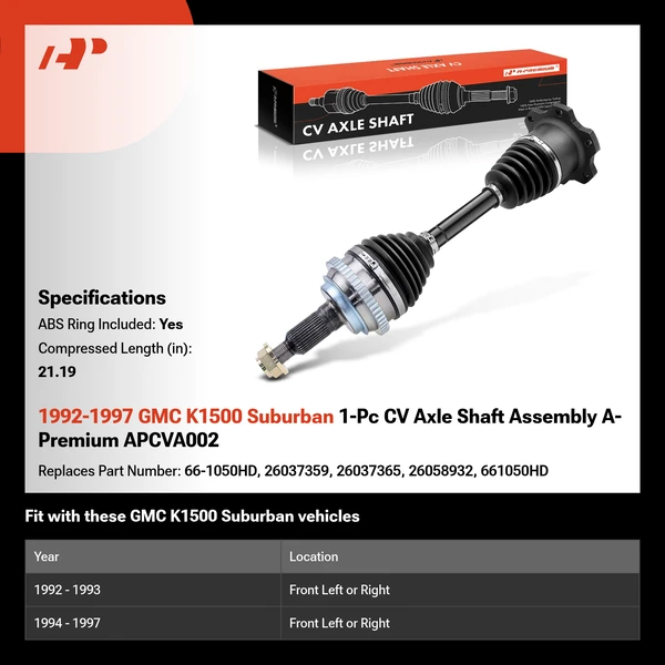 1992-1997 GMC K1500 Suburban 1-Pc CV Axle Shaft Assembly A-Premium APCVA002