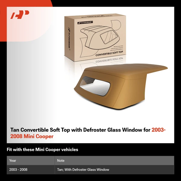 Tan Convertible Soft Top with Defroster Glass Window for 2003-2008 Mini Cooper