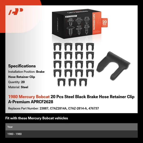 1980 Mercury Bobcat 20 Pcs Steel Black Brake Hose Retainer Clip A-Premium APRCF2628