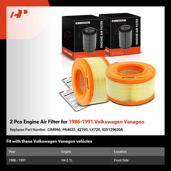 2 Pcs Engine Air Filter for 1986-1991 Volkswagen Vanagon
