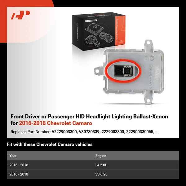 Front Driver or Passenger HID Headlight Lighting Ballast-Xenon for 2016-2018 Chevrolet Camaro
