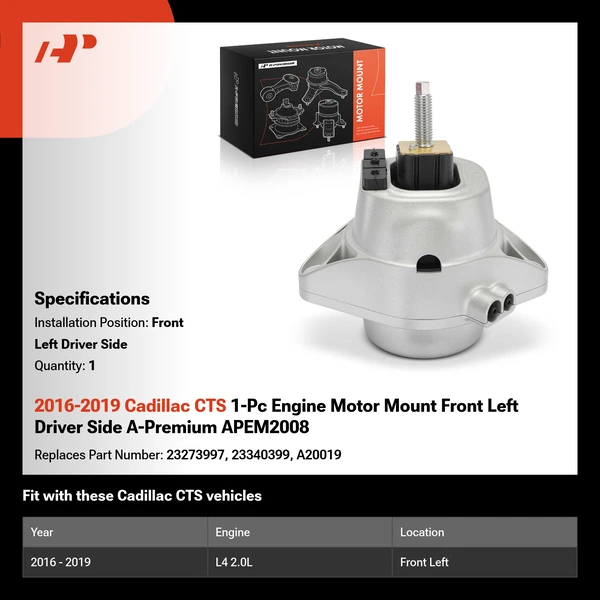 2016-2019 Cadillac CTS 1-Pc Engine Motor Mount Front Left Driver Side A-Premium APEM2008