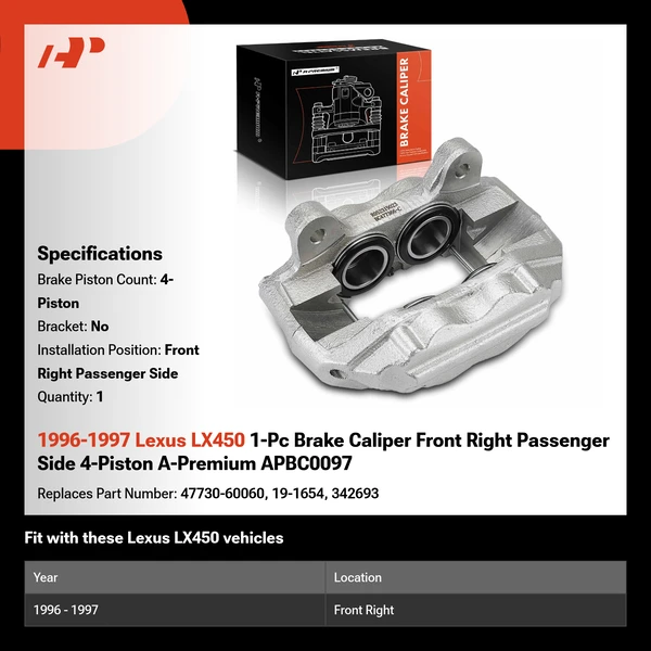 1996-1997 Lexus LX450 1-Pc Brake Caliper Front Right Passenger Side 4-Piston A-Premium APBC0097