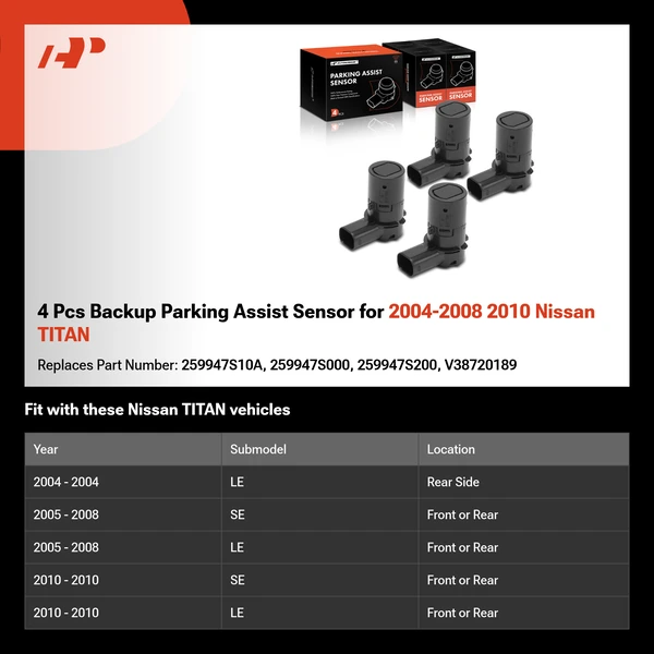 4 Pcs Backup Parking Assist Sensor for 2004-2008 2010 Nissan TITAN
