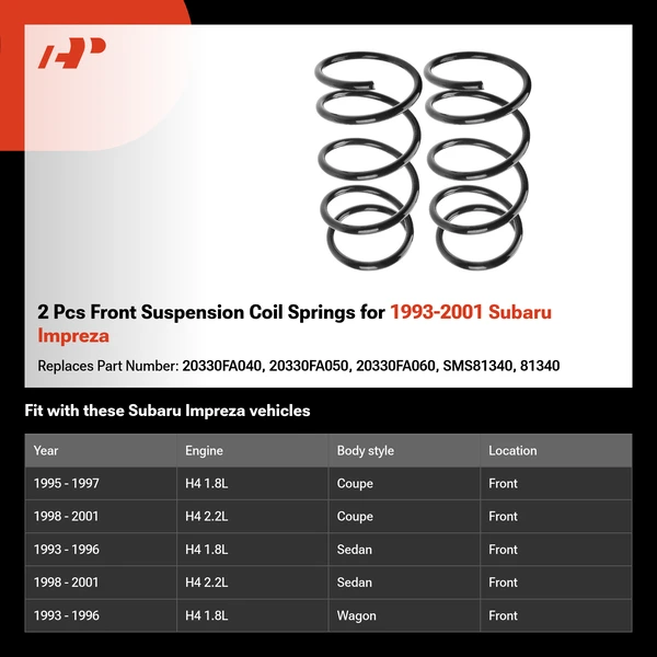 2 Pcs Front Suspension Coil Springs for 1993-2001 Subaru Impreza