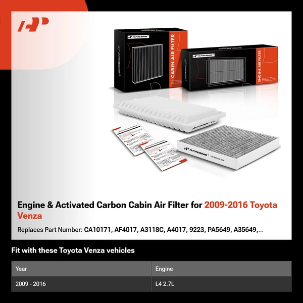 Engine & Activated Carbon Cabin Air Filter for 2009-2016 Toyota Venza