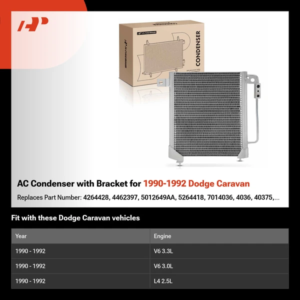 AC Condenser with Bracket for 1990-1992 Dodge Caravan