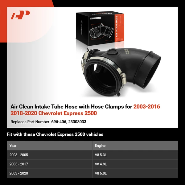 Air Clean Intake Tube Hose with Hose Clamps for 2003-2016 2018-2020 Chevrolet Express 2500