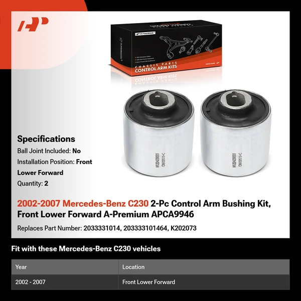 2002-2007 Mercedes-Benz C230 2-Pc Control Arm Bushing Kit, Front Lower Forward A-Premium APCA9946