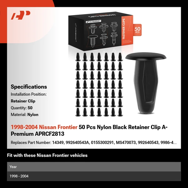 1998-2004 Nissan Frontier 50 Pcs Nylon Black Retainer Clip A-Premium APRCF2813