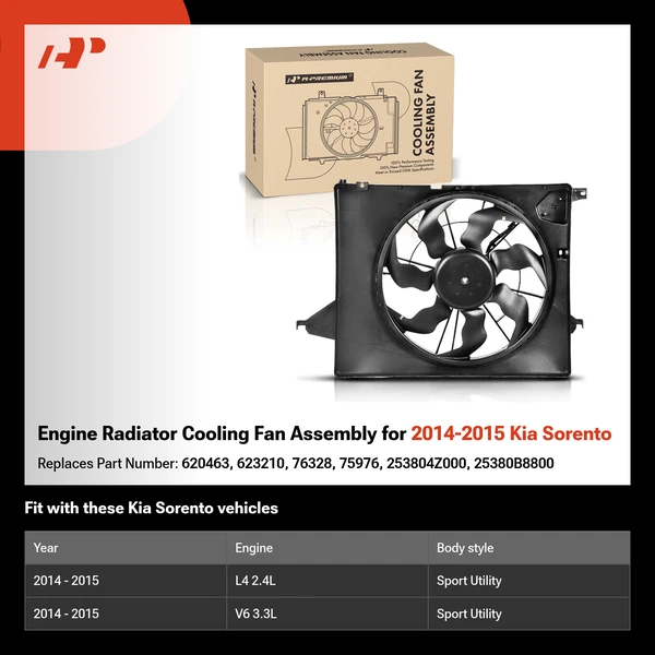 Engine Radiator Cooling Fan Assembly for 2014-2015 Kia Sorento