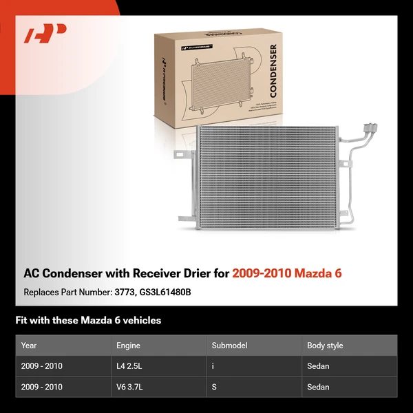 AC Condenser with Receiver Drier for 2009-2010 Mazda 6