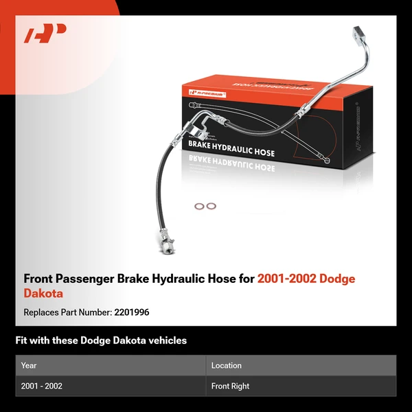 Front Passenger Brake Hydraulic Hose for 2001-2002 Dodge Dakota