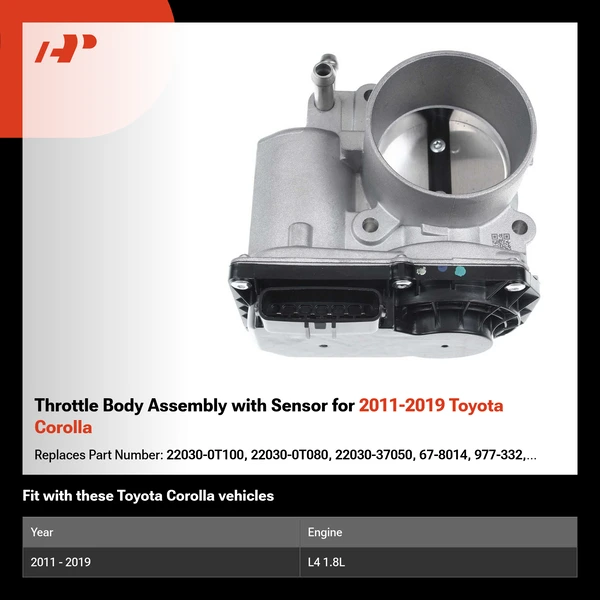 Throttle Body Assembly with Sensor for 2011-2019 Toyota Corolla