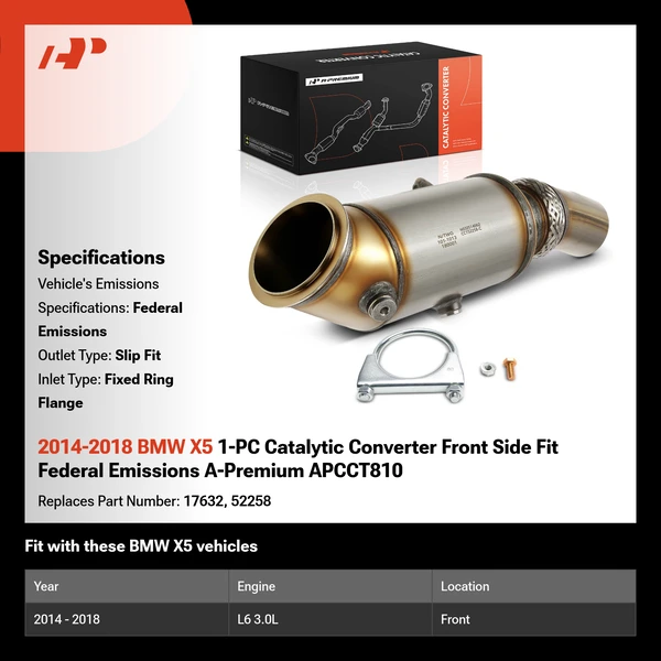 2014-2018 BMW X5 1-PC Catalytic Converter Front Side Fit Federal Emissions A-Premium APCCT810