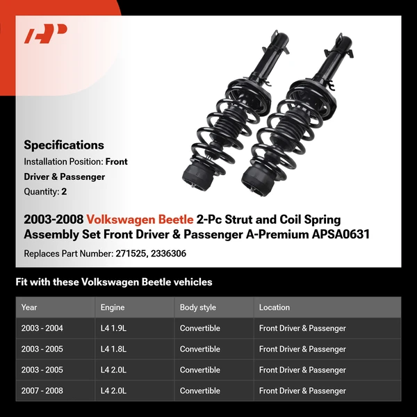 2003-2008 Volkswagen Beetle 2-Pc Strut and Coil Spring Assembly Set Front Driver & Passenger A-Premium APSA0631