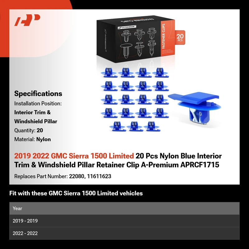 2019 2022 GMC Sierra 1500 Limited 20 Pcs Nylon Blue Interior Trim & Windshield Pillar Retainer Clip A-Premium APRCF1715