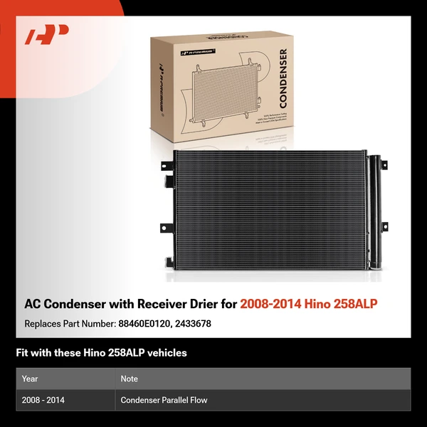 AC Condenser with Receiver Drier for 2008-2014 Hino 258ALP